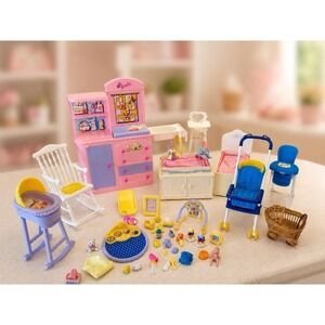 2002 Mattel Barbie Happy Family Nursery Playset Crib Chair Changing Table Lot +